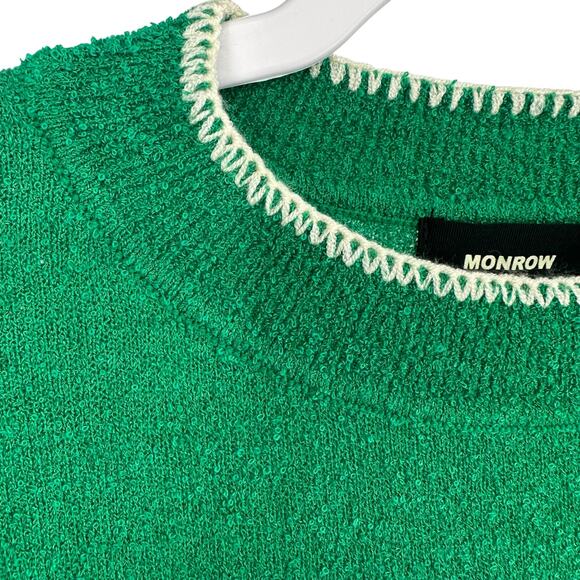 NEW Monrow Green Striped Boucle Knit Sweater Sz Medium - Picture 4 of 8